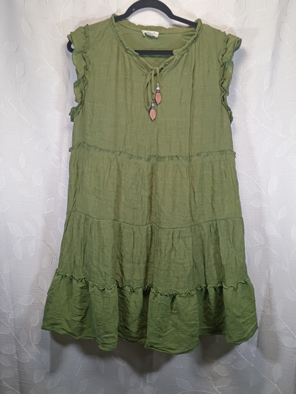 Olive Green Tiered Ruffle Babydoll Mini Dress.